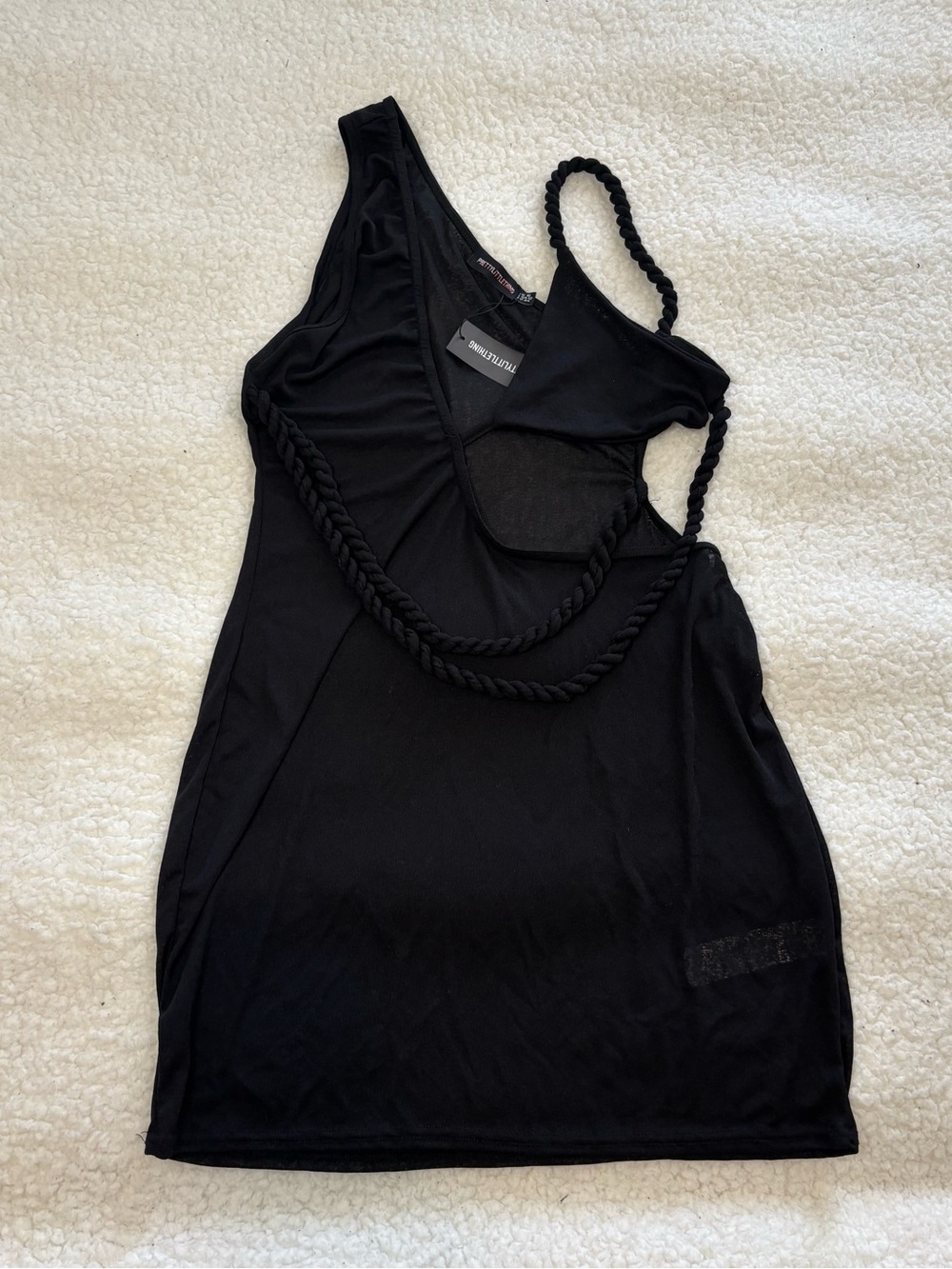 PrettyLittleThing Women Black Mesh Cut Out Twist Strap Mini Dress